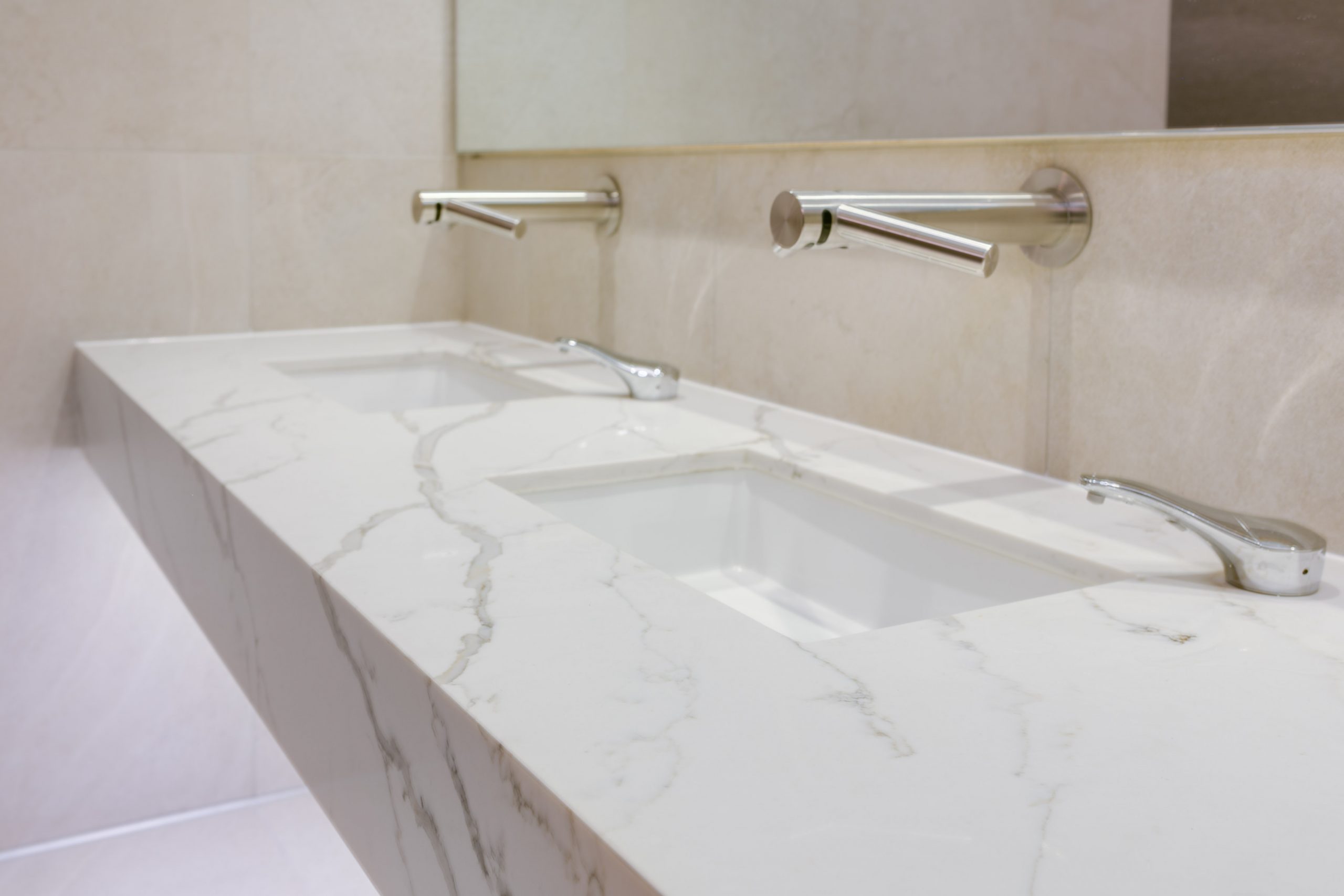 White marble double bathroom vanity