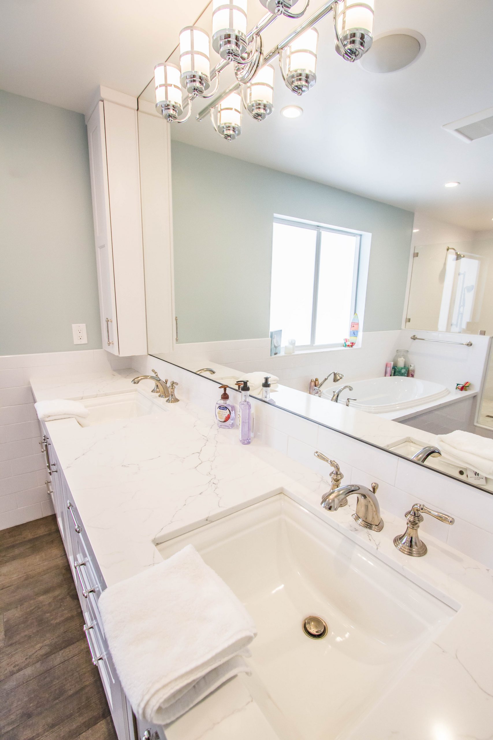 white marble countertops with double bathroom vanity
