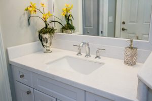 White marble countertops installed in a Boca Raton bathroom